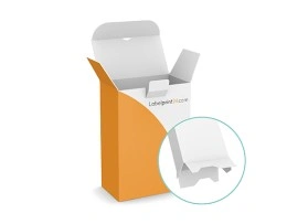 Faltschachtel-Aufrichtekarton mit Sicherheitslasche