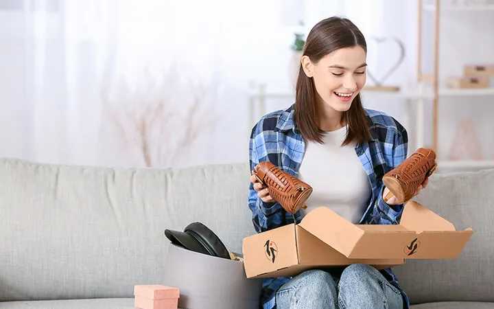 Woman unpacking packages
