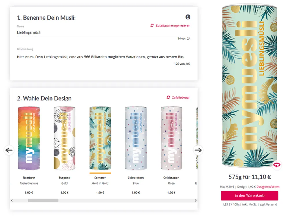 mymuesli Auswahl des Designs mymuesli Auswahl des Designs