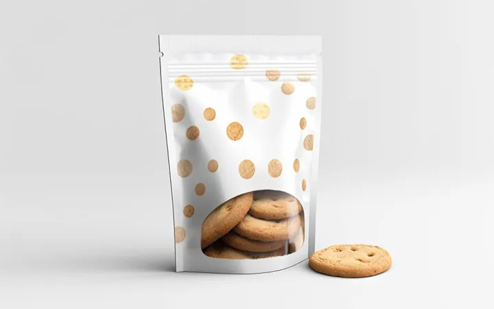 Doypack con finestra di visualizzazione e zip a pressione per biscotti