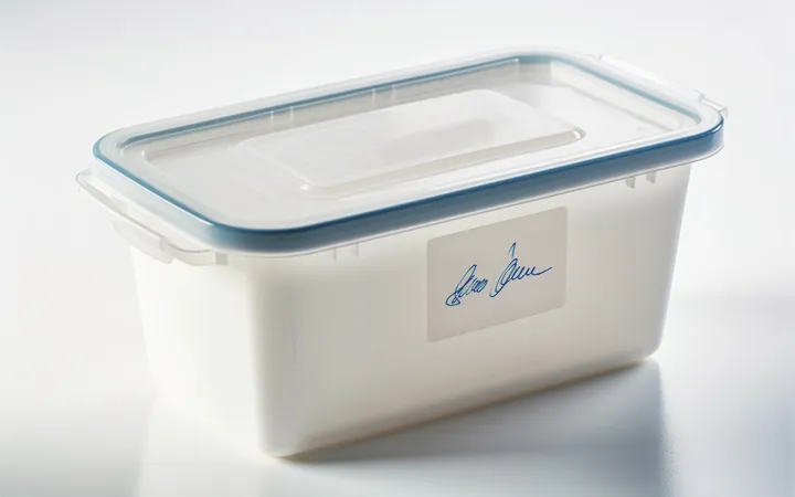 Tupperdose mit Tiefkühletikett
