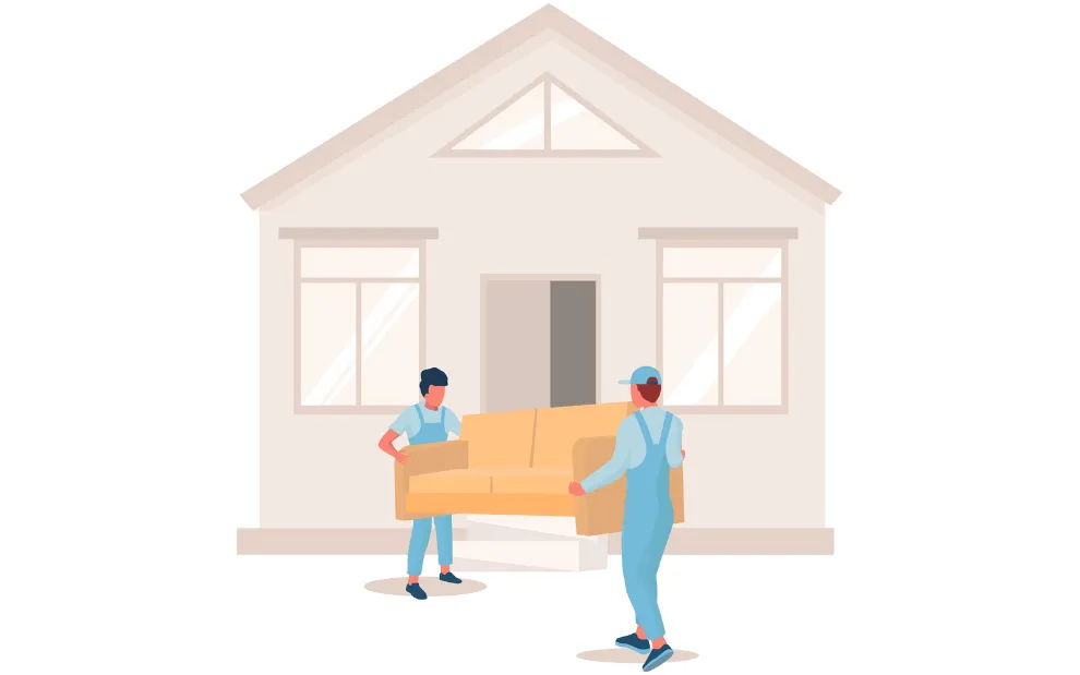 Packhelfer tragen Sofa in Haus rein Packhelfer tragen Sofa in Haus rein