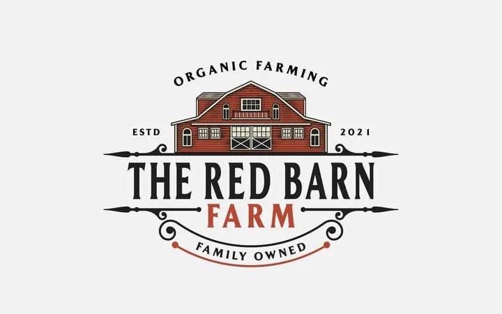 Firmengebäude auf Etikett