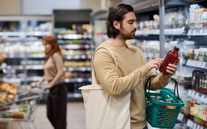 Transparentes Etikett auf Lebensmittel im Supermarkt