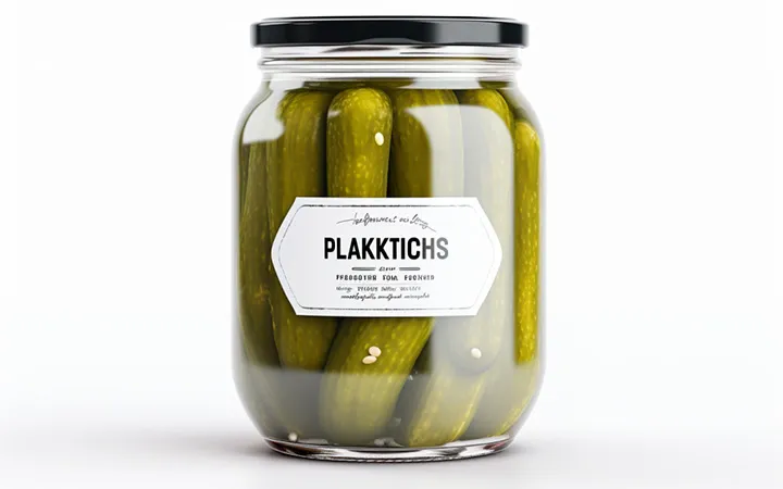 Etichetta di carta su un barattolo di sottaceti Etichetta di carta su un barattolo di sottaceti