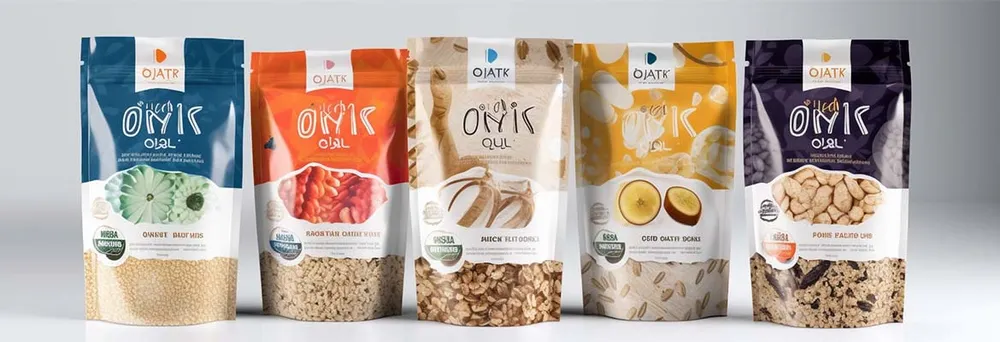 Mehrere Standbodenbeutel mit Zipper nebeneinander Mehrere Standbodenbeutel mit Zipper nebeneinander