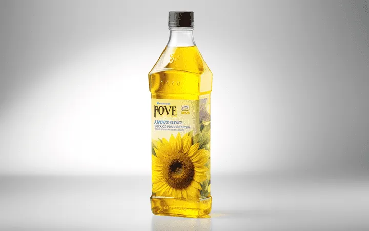Olio di girasole con etichetta in pellicola