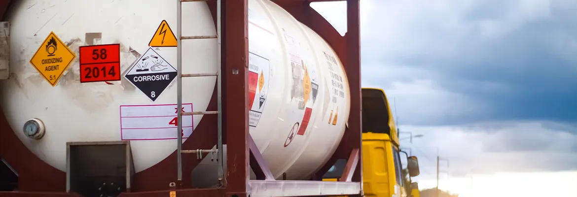 Truck with hazardous materials labels