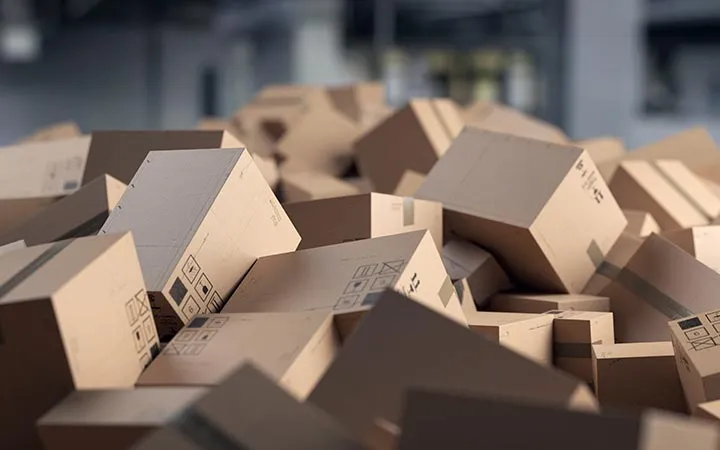 Versandkartons auf einem Haufen